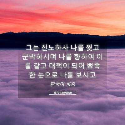 Picture 05 - 욥기 16:9 KOR - 그는 진노하사 나를 찢고 군박하시며 - Bible Verse Picture