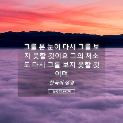 Picture 05 - 욥기 20:9 KOR - 그를 본 눈이 다시 그를 보지 못할 - Bible Verse Picture