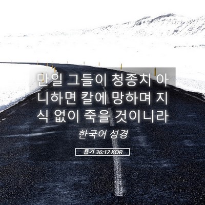 Picture 05 - 욥기 36:12 KOR - 만일 그들이 청종치 아니하면 칼에 - Bible Verse Picture