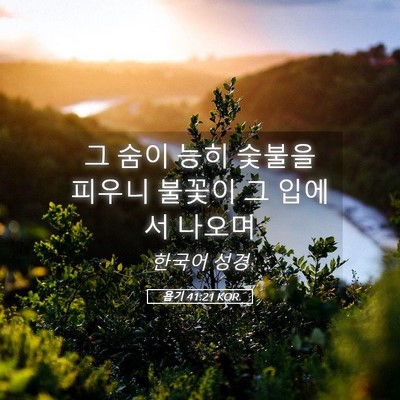 Picture 05 - 욥기 41:21 KOR - 그 숨이 능히 숯불을 피우니 불꽃이 - Bible Verse Picture