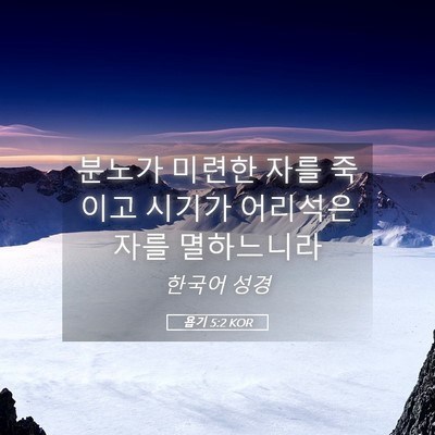 Picture 05 - 욥기 5:2 KOR - 분노가 미련한 자를 죽이고 시기가 - Bible Verse Picture