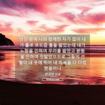 Picture 05 - 이사야 63:3 KOR - 만민 중에 나와 함께한 자가 없이 - Bible Verse Picture