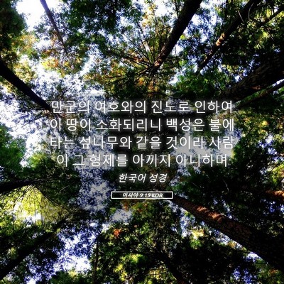 Picture 05 - 이사야 9:19 KOR - 만군의 여호와의 진노로 인하여 이 - Bible Verse Picture
