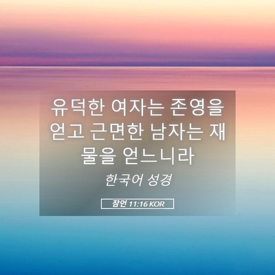 Picture 05 - 잠언 11:16 KOR - 유덕한 여자는 존영을 얻고 근면한 - Bible Verse Picture