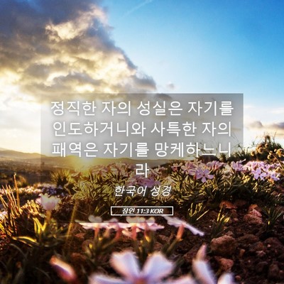 Picture 05 - 잠언 11:3 KOR - 정직한 자의 성실은 자기를 - Bible Verse Picture