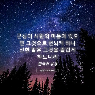 Picture 05 - 잠언 12:25 KOR - 근심이 사람의 마음에 있으면 - Bible Verse Picture