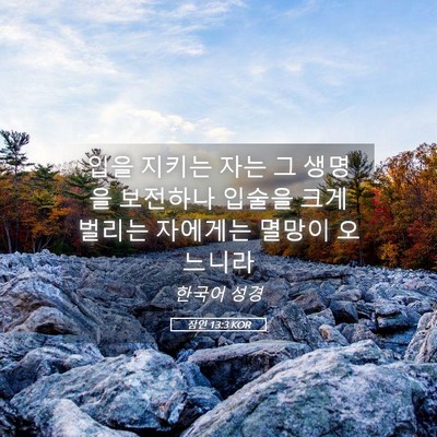 Picture 05 - 잠언 13:3 KOR - 입을 지키는 자는 그 생명을 - Bible Verse Picture