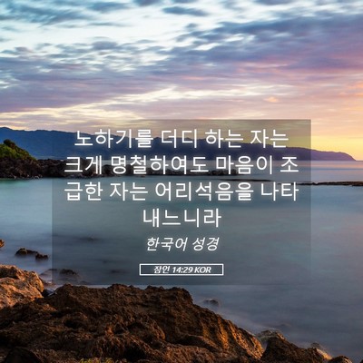 Picture 05 - 잠언 14:29 KOR - 노하기를 더디 하는 자는 크게 - Bible Verse Picture