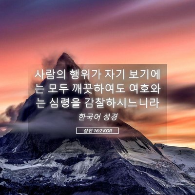 Picture 05 - 잠언 16:2 KOR - 사람의 행위가 자기 보기에는 모두 - Bible Verse Picture