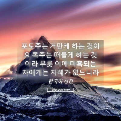 Picture 05 - 잠언 20:1 KOR - 포도주는 거만케 하는 것이요 독주는 - Bible Verse Picture