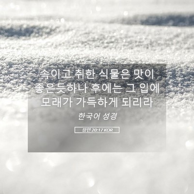 Picture 05 - 잠언 20:17 KOR - 속이고 취한 식물은 맛이 좋은듯하나 - Bible Verse Picture