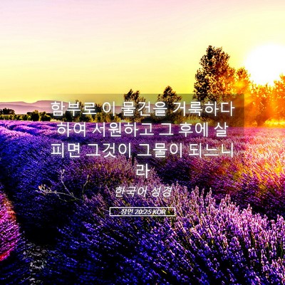 Picture 05 - 잠언 20:25 KOR - 함부로 이 물건을 거룩하다하여 - Bible Verse Picture