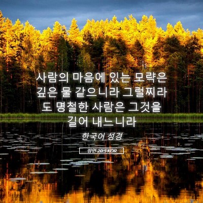 Picture 05 - 잠언 20:5 KOR - 사람의 마음에 있는 모략은 깊은 물 - Bible Verse Picture