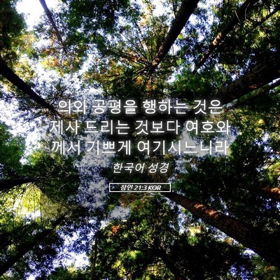 Picture 05 - 잠언 21:3 KOR - 의와 공평을 행하는 것은 제사 - Bible Verse Picture