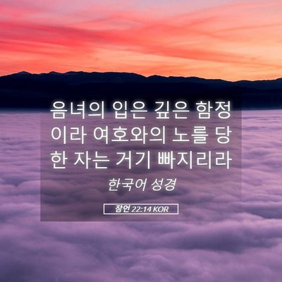 Picture 05 - 잠언 22:14 KOR - 음녀의 입은 깊은 함정이라 여호와의 - Bible Verse Picture
