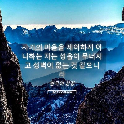 Picture 05 - 잠언 25:28 KOR - 자기의 마음을 제어하지 아니하는 - Bible Verse Picture