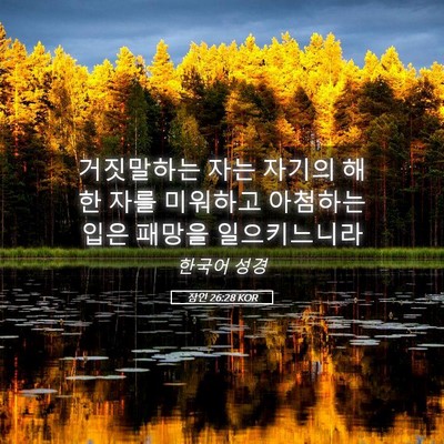 Picture 05 - 잠언 26:28 KOR - 거짓말하는 자는 자기의 해한 자를 - Bible Verse Picture