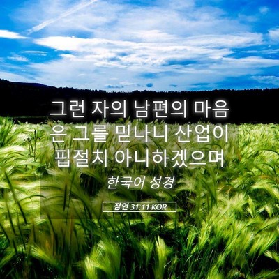 Picture 05 - 잠언 31:11 KOR - 그런 자의 남편의 마음은 그를 - Bible Verse Picture
