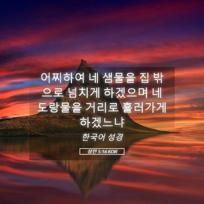 Picture 05 - 잠언 5:16 KOR - 어찌하여 네 샘물을 집 밖으로 - Bible Verse Picture