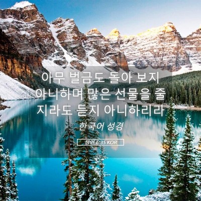 Picture 05 - 잠언 6:35 KOR - 아무 벌금도 돌아 보지 아니하며 - Bible Verse Picture
