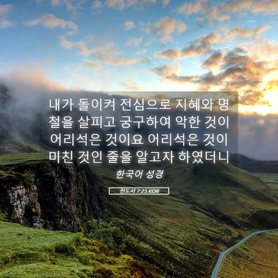Picture 05 - 전도서 7:25 KOR - 내가 돌이켜 전심으로 지혜와 명철을 - Bible Verse Picture