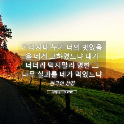 Picture 05 - 창세기 3:11 KOR - 가라사대 누가 너의 벗었음을 네게 - Bible Verse Picture