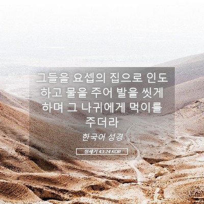 Picture 05 - 창세기 43:24 KOR - 그들을 요셉의 집으로 인도하고 물을 - Bible Verse Picture