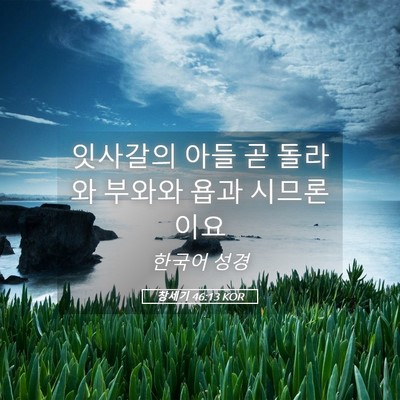 Picture 05 - 창세기 46:13 KOR - 잇사갈의 아들 곧 돌라와 부와와 - Bible Verse Picture