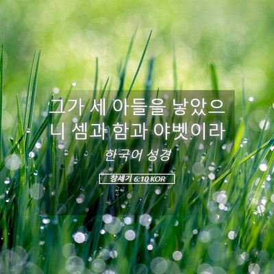 Picture 05 - 창세기 6:10 KOR - 그가 세 아들을 낳았으니 셈과 함과 - Bible Verse Picture