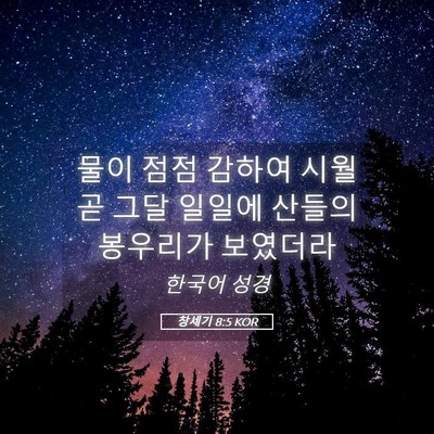 Picture 05 - 창세기 8:5 KOR - 물이 점점 감하여 시월 곧 그달 - Bible Verse Picture