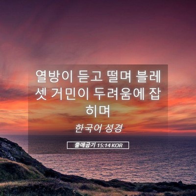 Picture 05 - 출애굽기 15:14 KOR - 열방이 듣고 떨며 블레셋 거민이 - Bible Verse Picture