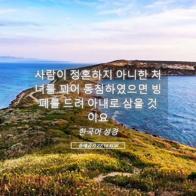 Picture 05 - 출애굽기 22:16 KOR - 사람이 정혼하지 아니한 처녀를 꾀어 - Bible Verse Picture