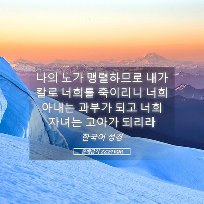 Picture 05 - 출애굽기 22:24 KOR - 나의 노가 맹렬하므로 내가 칼로 - Bible Verse Picture