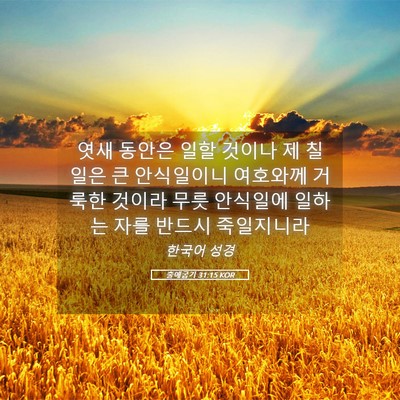 Picture 05 - 출애굽기 31:15 KOR - 엿새 동안은 일할 것이나 제 칠일은 - Bible Verse Picture