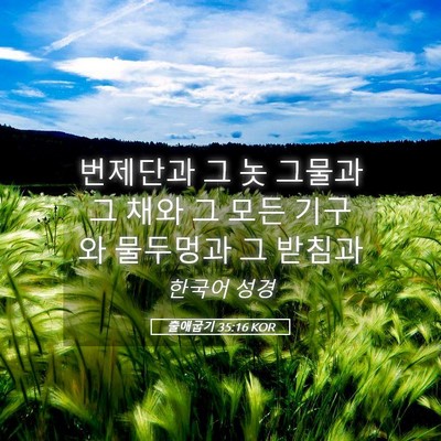 Picture 05 - 출애굽기 35:16 KOR - 번제단과 그 놋 그물과 그 채와 그 - Bible Verse Picture