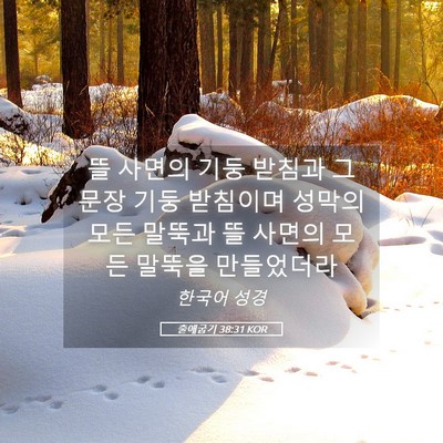 Picture 05 - 출애굽기 38:31 KOR - 뜰 사면의 기둥 받침과 그 문장 기둥 - Bible Verse Picture