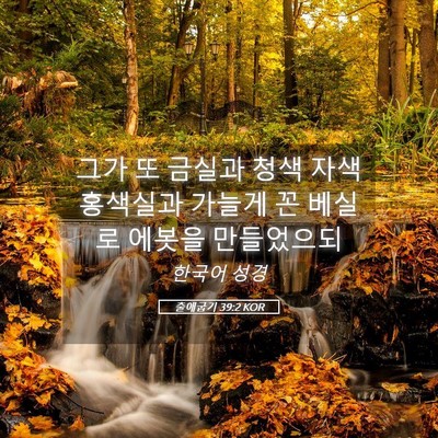 Picture 05 - 출애굽기 39:2 KOR - 그가 또 금실과 청색 자색 홍색실과 - Bible Verse Picture
