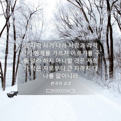 Picture 05 - 히브리서 8:11 KOR - 또 각각 자기 나라 사람과 각각 자기 - Bible Verse Picture
