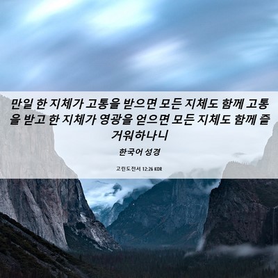 Picture 06 - 고린도전서 12:26 KOR - 만일 한 지체가 고통을 받으면 모든 - Bible Verse Picture