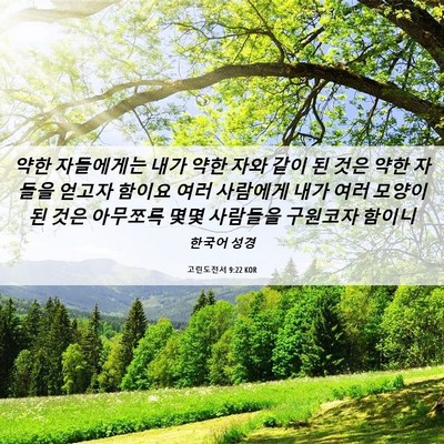Picture 06 - 고린도전서 9:22 KOR - 약한 자들에게는 내가 약한 자와 - Bible Verse Picture