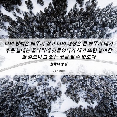 Picture 06 - 나훔 3:17 KOR - 너의 방백은 메뚜기 같고 너의 - Bible Verse Picture