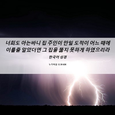 Picture 06 - 누가복음 12:39 KOR - 너희도 아는바니 집 주인이 만일 - Bible Verse Picture