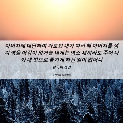 Picture 06 - 누가복음 15:29 KOR - 아버지께 대답하여 가로되 내가 여러 - Bible Verse Picture