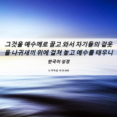 Picture 06 - 누가복음 19:35 KOR - 그것을 예수께로 끌고 와서 자기들의 - Bible Verse Picture