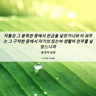 Picture 06 - 누가복음 21:4 KOR - 저들은 그 풍족한 중에서 헌금을 - Bible Verse Picture