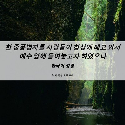 Picture 06 - 누가복음 5:18 KOR - 한 중풍병자를 사람들이 침상에 메고 - Bible Verse Picture
