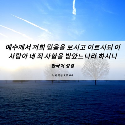 Picture 06 - 누가복음 5:20 KOR - 예수께서 저희 믿음을 보시고 - Bible Verse Picture