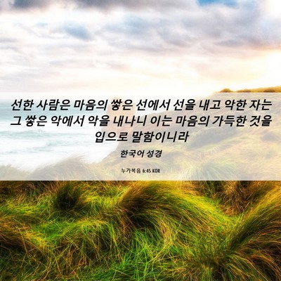 Picture 06 - 누가복음 6:45 KOR - 선한 사람은 마음의 쌓은 선에서 - Bible Verse Picture