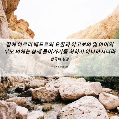 Picture 06 - 누가복음 8:51 KOR - 집에 이르러 베드로와 요한과 - Bible Verse Picture