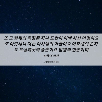 Picture 06 - 느헤미야 11:13 KOR - 또 그 형제의 족장된 자니 도합이 - Bible Verse Picture